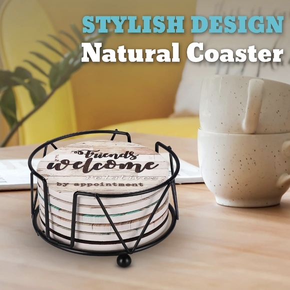 Funny Coasters for Coffee Table -6 Sarcastic Absorbent Stone Cork Drink Coasters - Picture 5 of 7